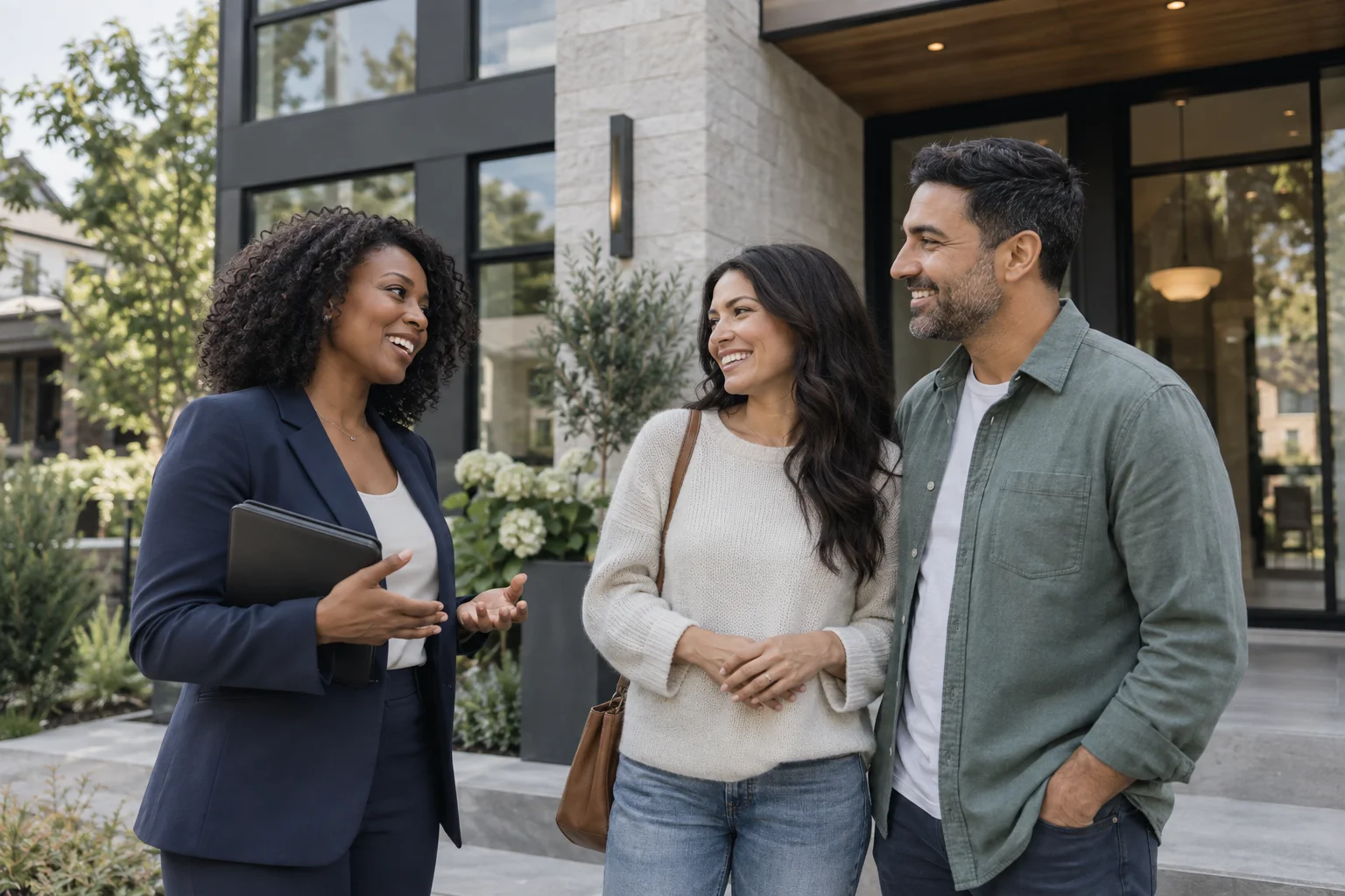 Real estate agent and clients planning their next move